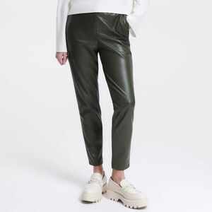 Women's Olive Faux Leather Straight Leg Pants